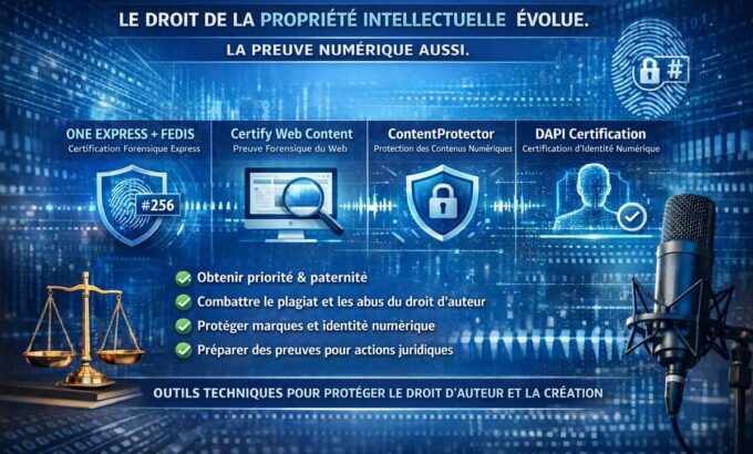 Certification forensique numérique pour droits d’auteur, marques et œuvres créatives. Prouvez la paternité et protégez vos contenus à l’international. Certification forensique numérique pour droits d’auteur, marques et œuvres créatives. Prouvez la paternité et protégez vos contenus à l’international.
